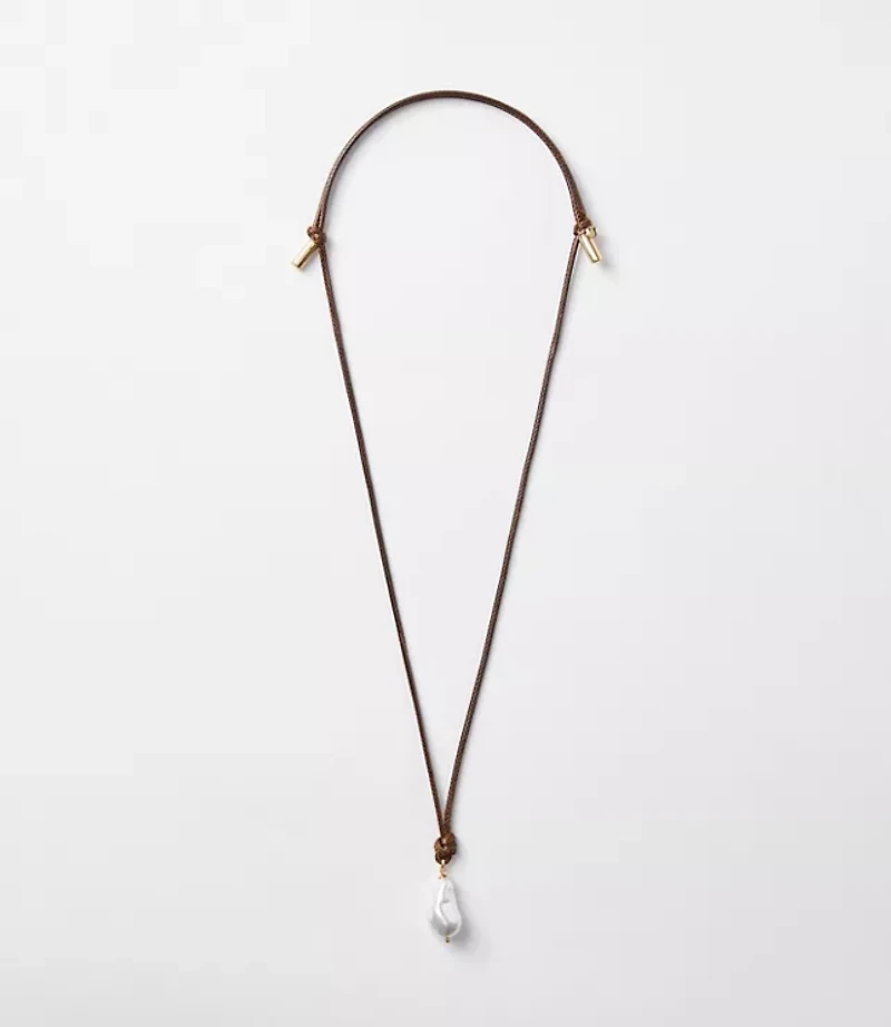 Pearlized Cord Pull Tie Necklace