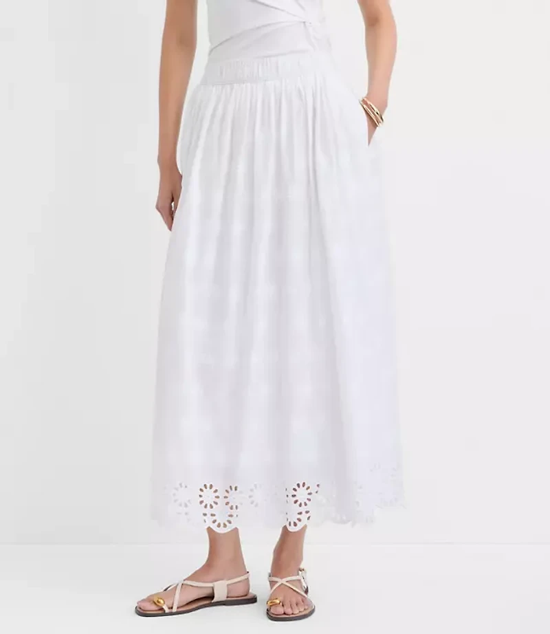 Petite Scalloped Eyelet Pull On Midi Pocket Skirt
