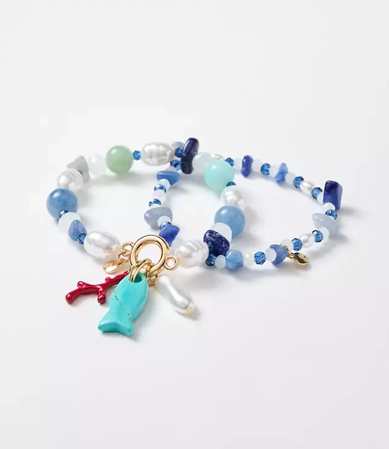 Pearlized Fish Beaded Stretch Bracelet Set