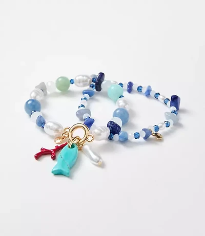 Pearlized Fish Beaded Stretch Bracelet Set