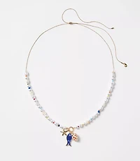Pearlized Fish & Seashell Pull Tie Necklace