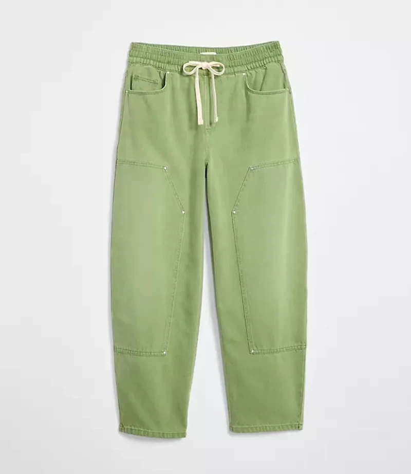 Curvy High Rise Barrel Utility Jeans Shale Green