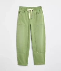 Curvy High Rise Barrel Utility Jeans Shale Green