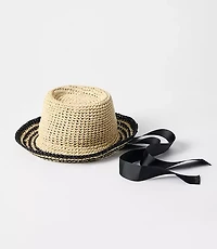 Striped Raffia Bow Hat