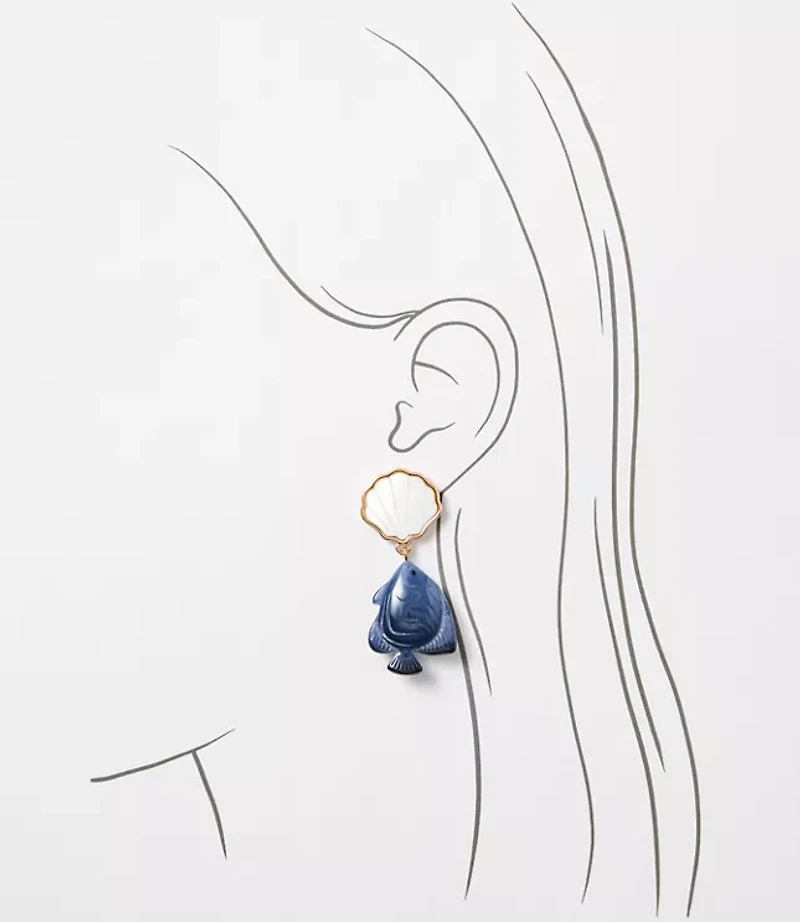 Mother Of Pearl Seashell & Fish Drop Earrings