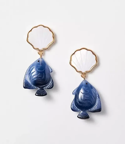 Mother Of Pearl Seashell & Fish Drop Earrings