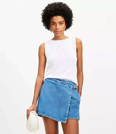 Petite Denim Mini Skort Light Wash Indigo