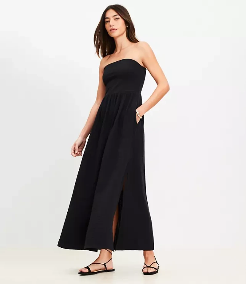 Petite LOFT Beach Strapless Triple Cloth Mixed Media Maxi Pocket Dress