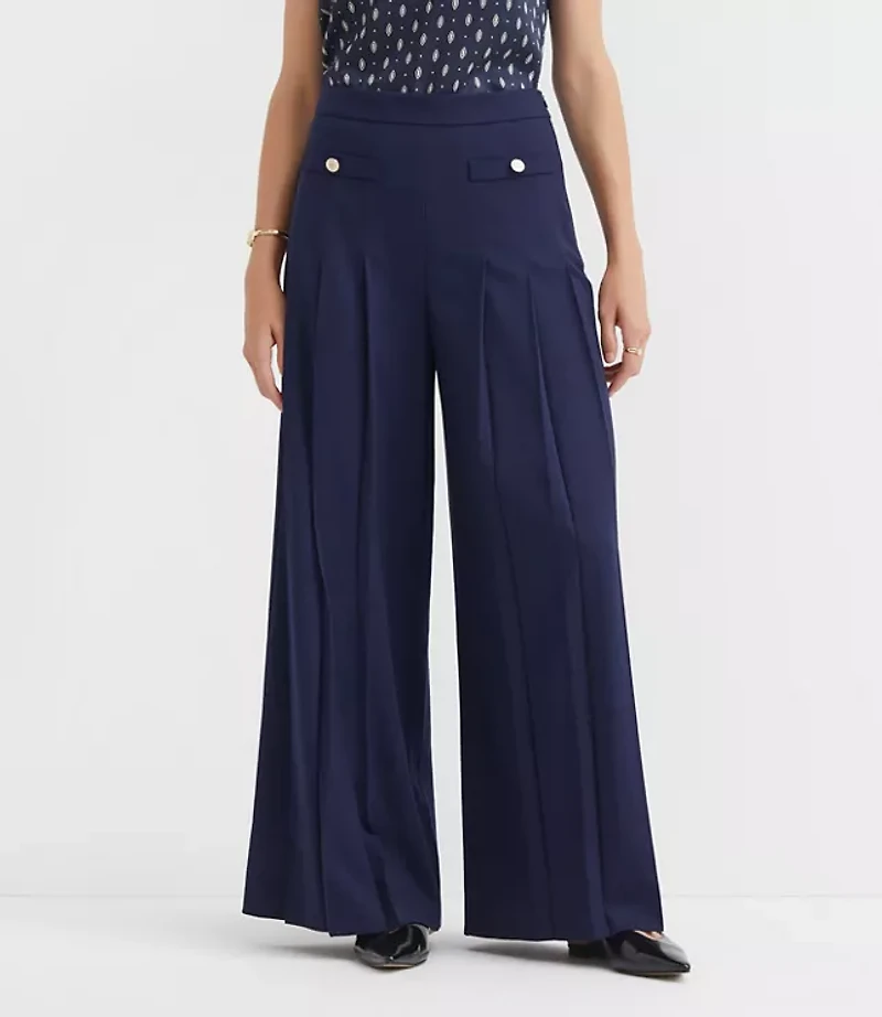 Pleated Ultra Wide Leg Pants Twill