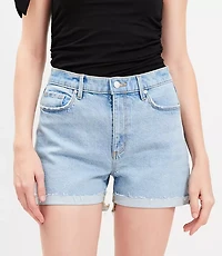 Flip Hem High Rise Cut Off Denim Shorts Light Vintage Indigo Wash