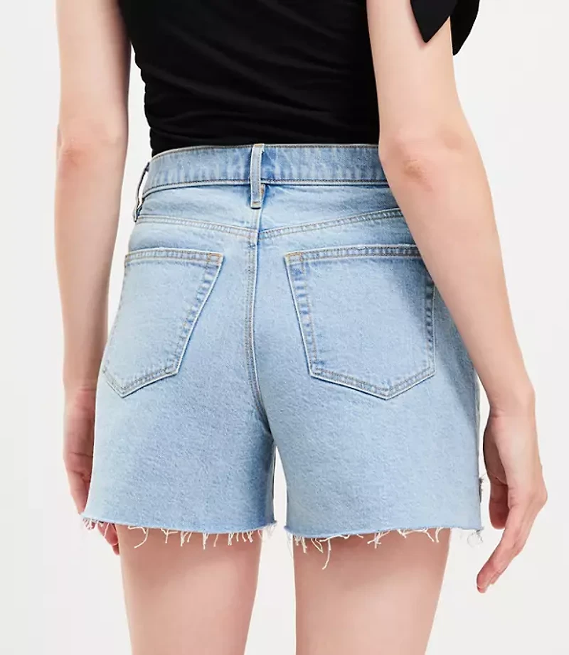 Flip Hem High Rise Cut Off Denim Shorts Light Vintage Indigo Wash