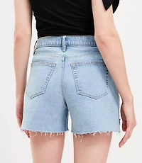 Flip Hem High Rise Cut Off Denim Shorts Light Vintage Indigo Wash