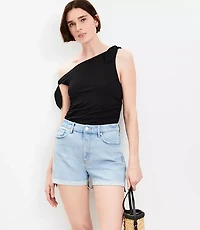 Flip Hem High Rise Cut Off Denim Shorts Light Vintage Indigo Wash