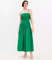 Poplin Cutout Tie Back Ruched Midi Dress