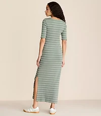 Lou & Grey Stripe Ribbed Maxi Elbow Sleeve Dress