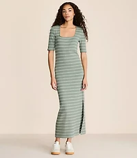 Lou & Grey Stripe Ribbed Maxi Elbow Sleeve Dress