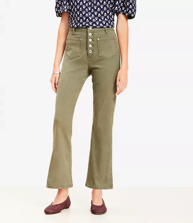 Patch Pocket High Rise Kick Crop Jeans Evening Olive