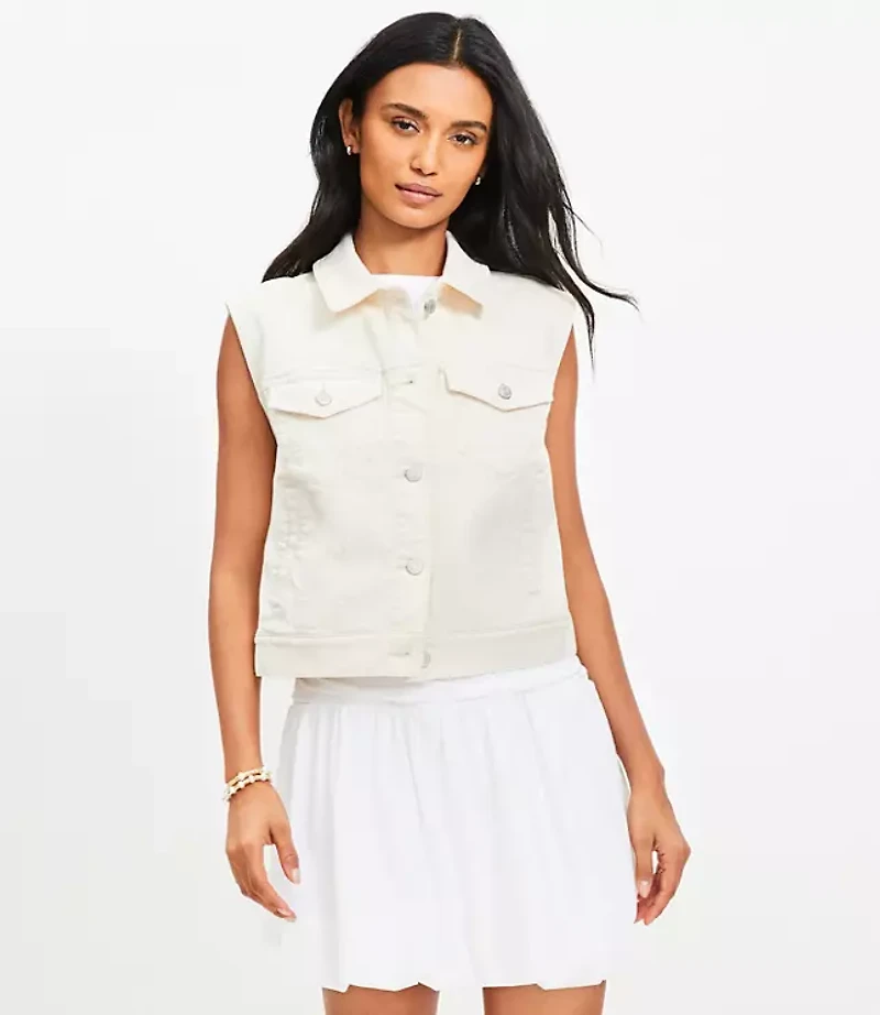 Petite Denim Trucker Vest Ivory