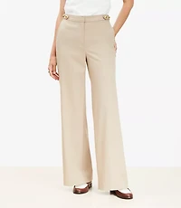 Tab Waist Wide Leg Pants Twill