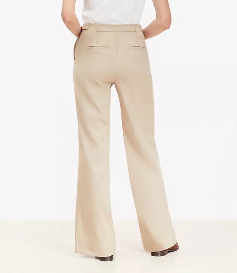 Tab Waist Wide Leg Pants Twill