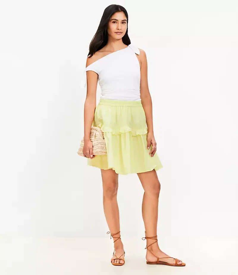 Petite Lace Trim Ruffle Mini Skirt