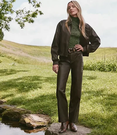 Distressed Faux Leather Bomber Jacket