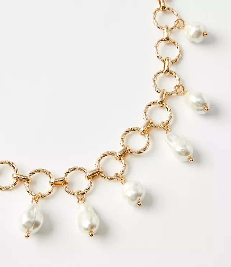 Pearlized Chain Link Charm Necklace