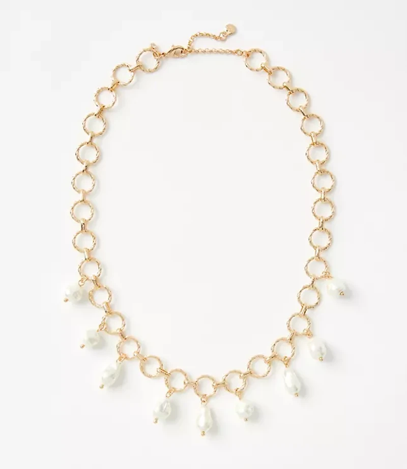 Pearlized Chain Link Charm Necklace