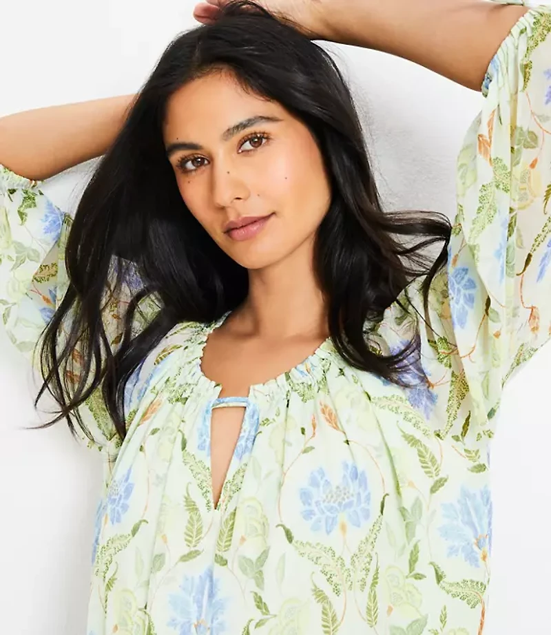 Floral Tie Cuff Off The Shoulder Blouse