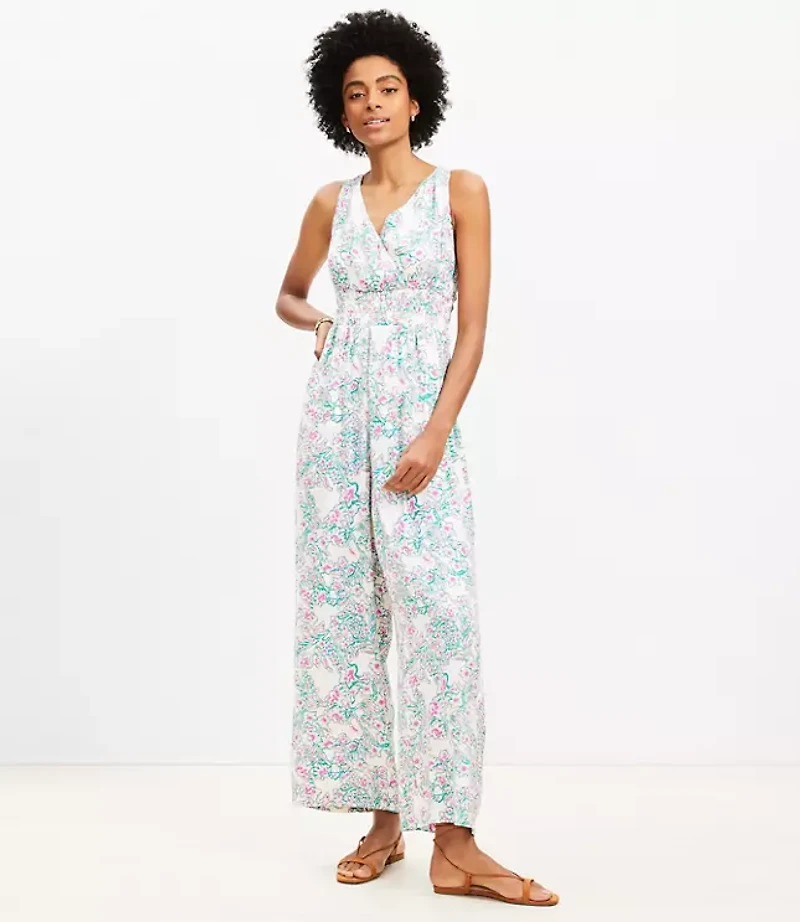 Floral Smocked Crisscross Back Jumpsuit