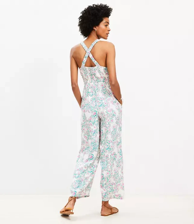 Floral Smocked Crisscross Back Jumpsuit