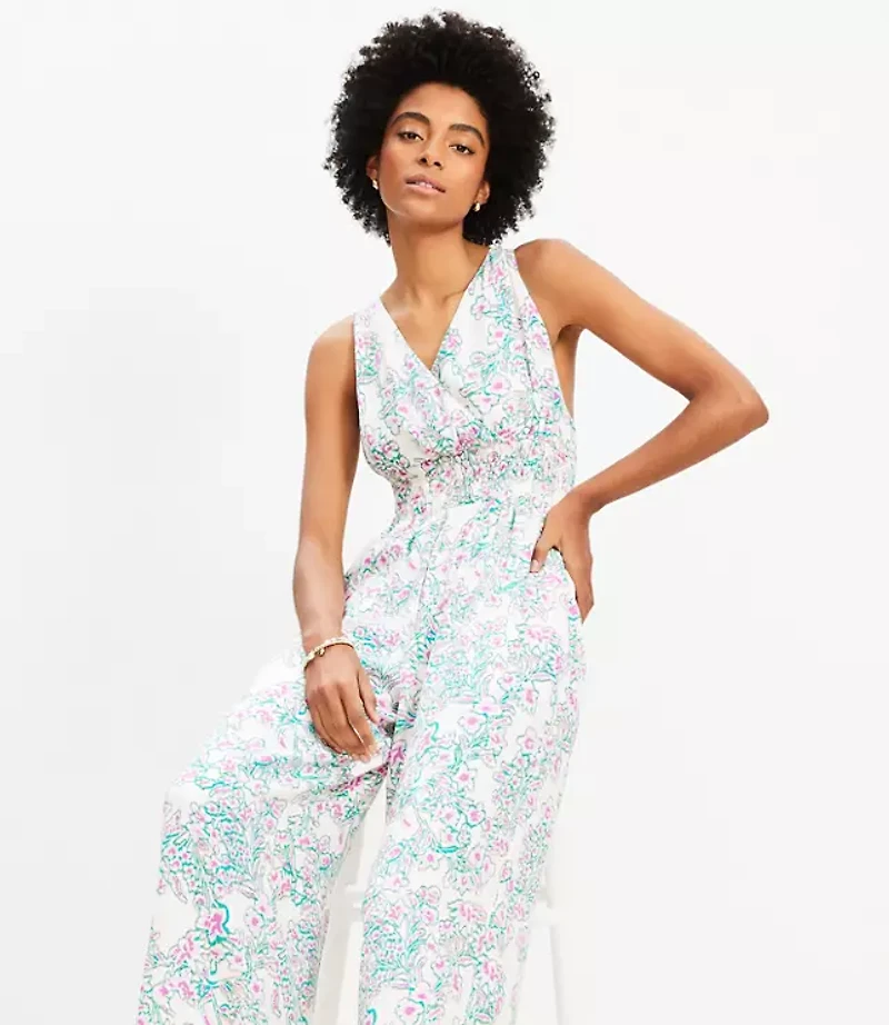 Floral Smocked Crisscross Back Jumpsuit