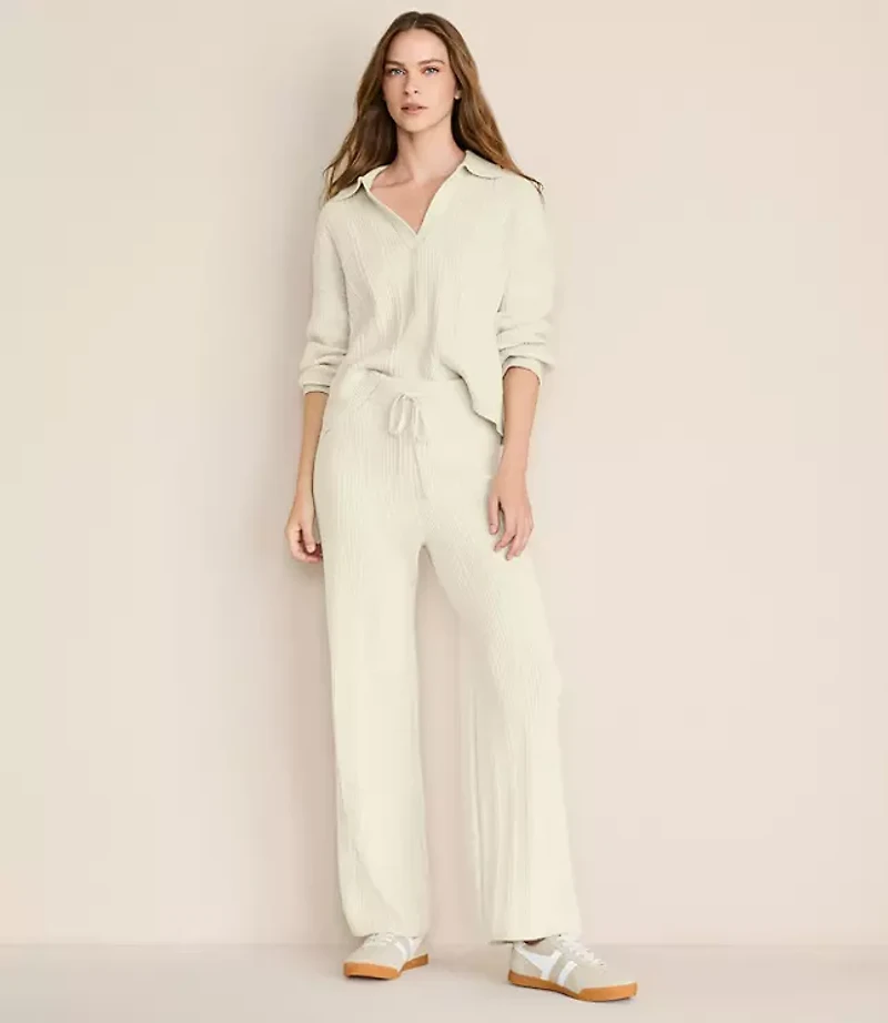 Lou & Grey Heathered Ribbed Wide Leg Sweater Pants