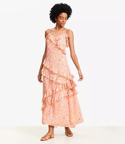 Petite Floral Ruffle Strappy Maxi Dress