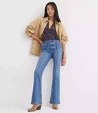 Pintucked High Rise Slim Flare Jeans Medium Stone Wash