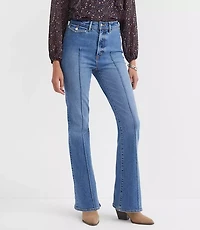 Pintucked High Rise Slim Flare Jeans Medium Stone Wash