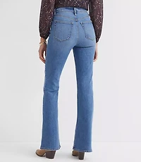 Pintucked High Rise Slim Flare Jeans Medium Stone Wash