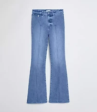 Pintucked High Rise Slim Flare Jeans Medium Stone Wash