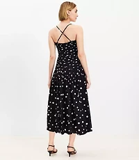 Dotted Crisscross Back Ruched Midi Dress