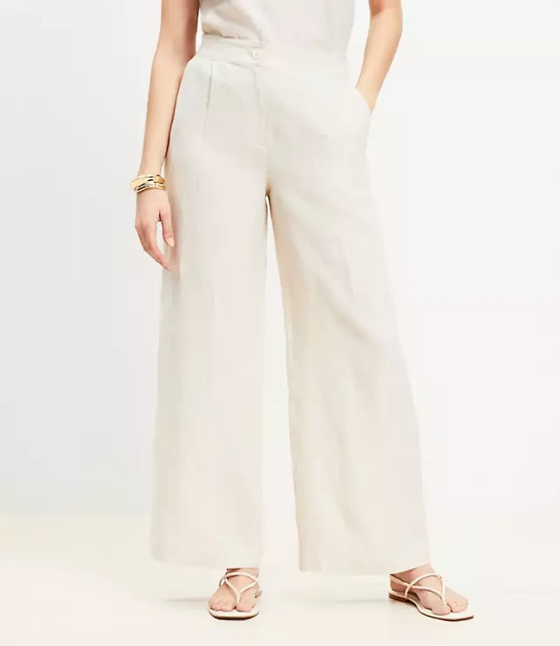 Petite Pull On Wide Leg Pants Linen
