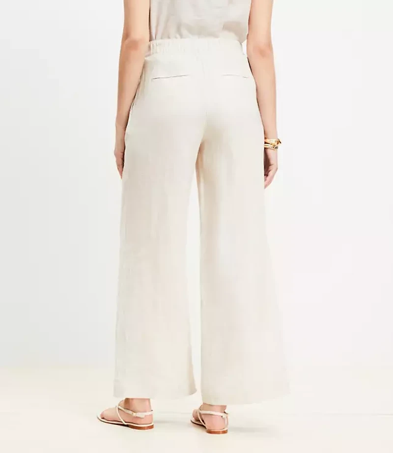 Petite Pull On Wide Leg Pants Linen