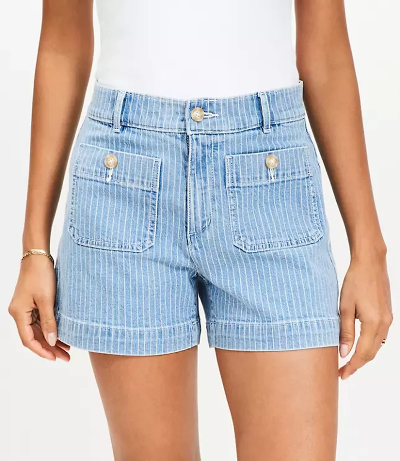Petite Palmer Denim Shorts in Blue Stripe