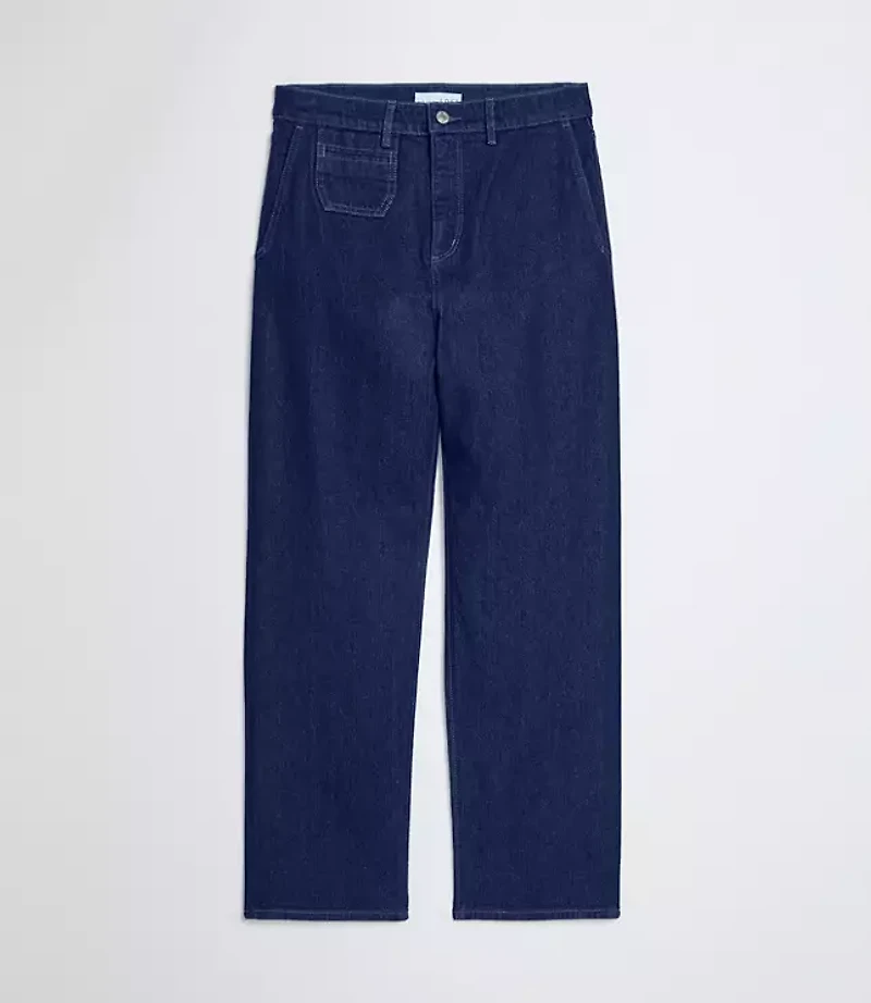 High Rise Straight Utility Jeans Classic Rinse Wash