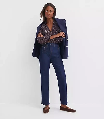 High Rise Straight Utility Jeans Classic Rinse Wash