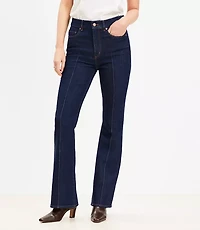 Pintucked High Rise Slim Flare Jeans Classic Rinse Wash