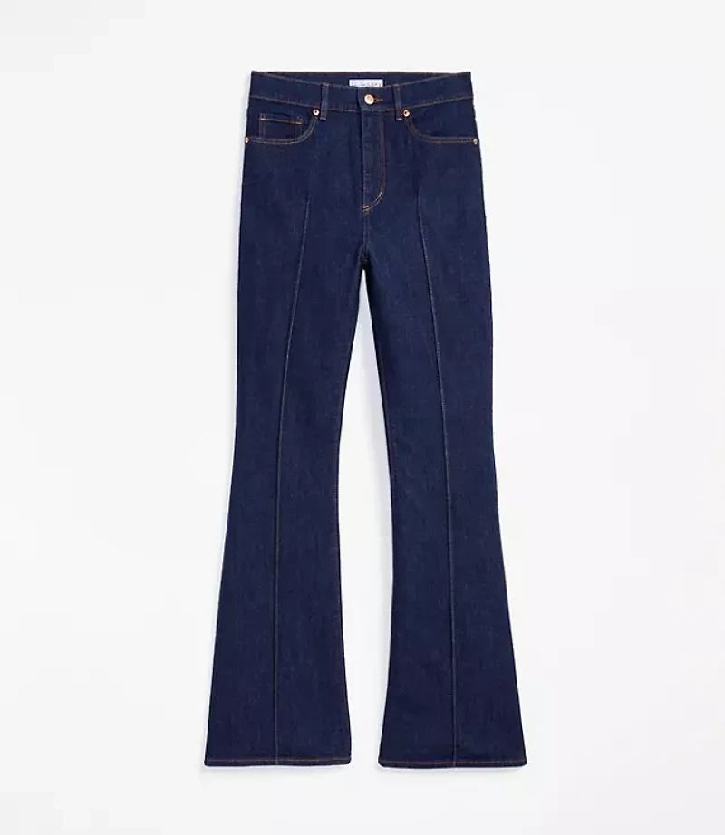 Pintucked High Rise Slim Flare Jeans Classic Rinse Wash