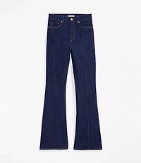 Pintucked High Rise Slim Flare Jeans Classic Rinse Wash