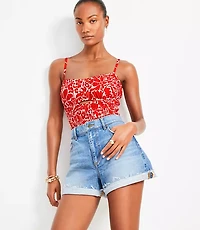 LOFT Beach Tropical Shirred Cutout One Piece Swimsuit
