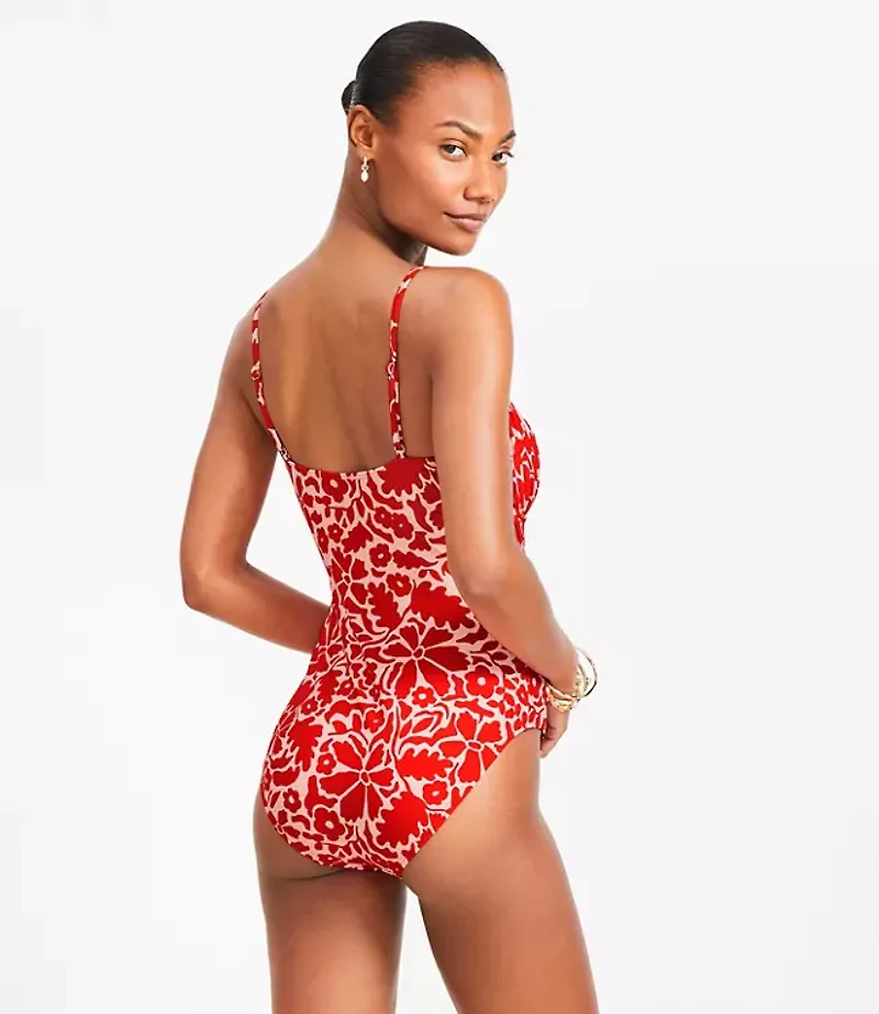 LOFT Beach Tropical Shirred Cutout One Piece Swimsuit