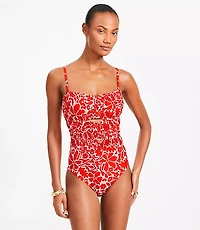 LOFT Beach Tropical Shirred Cutout One Piece Swimsuit